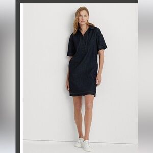 Ralph Lauren Black Label Classic 100% Cotton Denim Fall Shift Dress Size Small